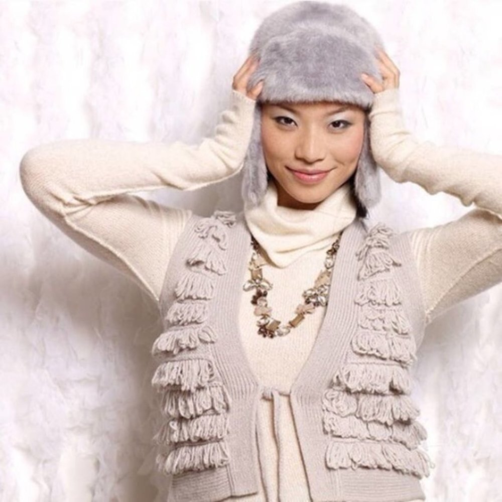 Sleeping On Snow Anthropologie Gray Fringe Benefit Wool Blend Vest sz XS